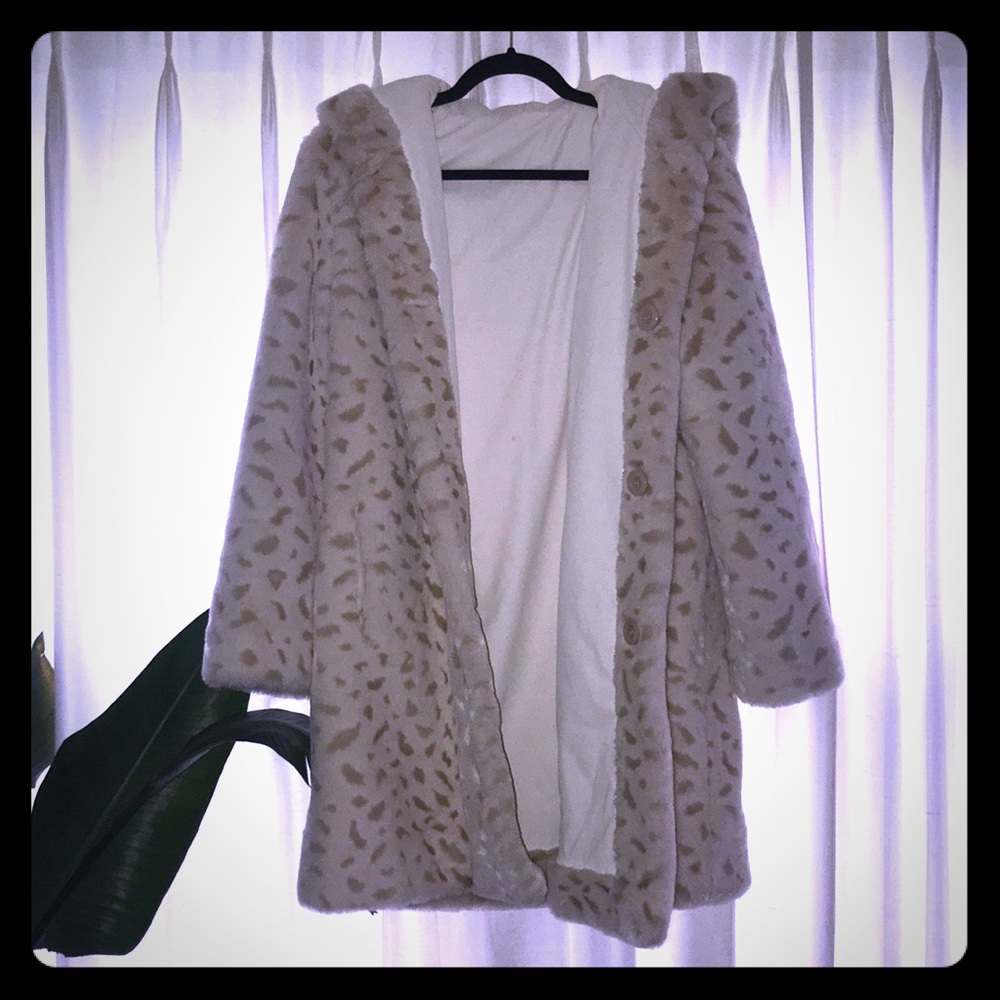 Vintage faux fur coat / reversible rain jacket